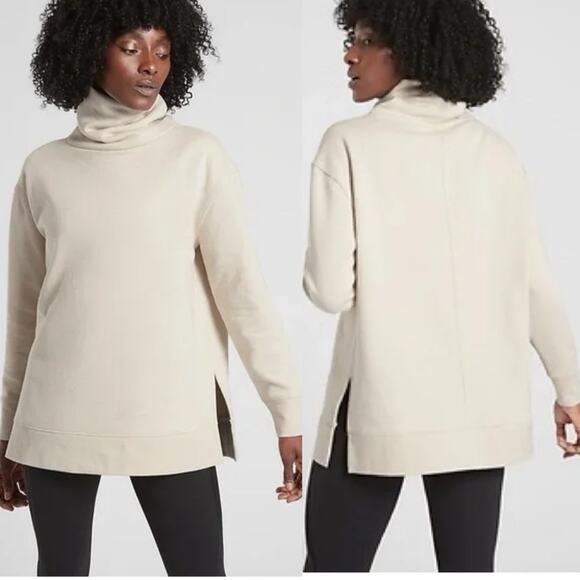 Athleta 24/7 Funnel Neck Sweatshirt Putty Medium Beige - Picture 1 of 12